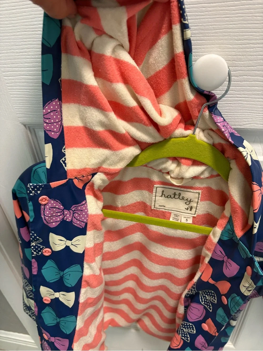 Hatley Navy Bow Print Kids Swim Cover-Up with Coral & Teal Accents